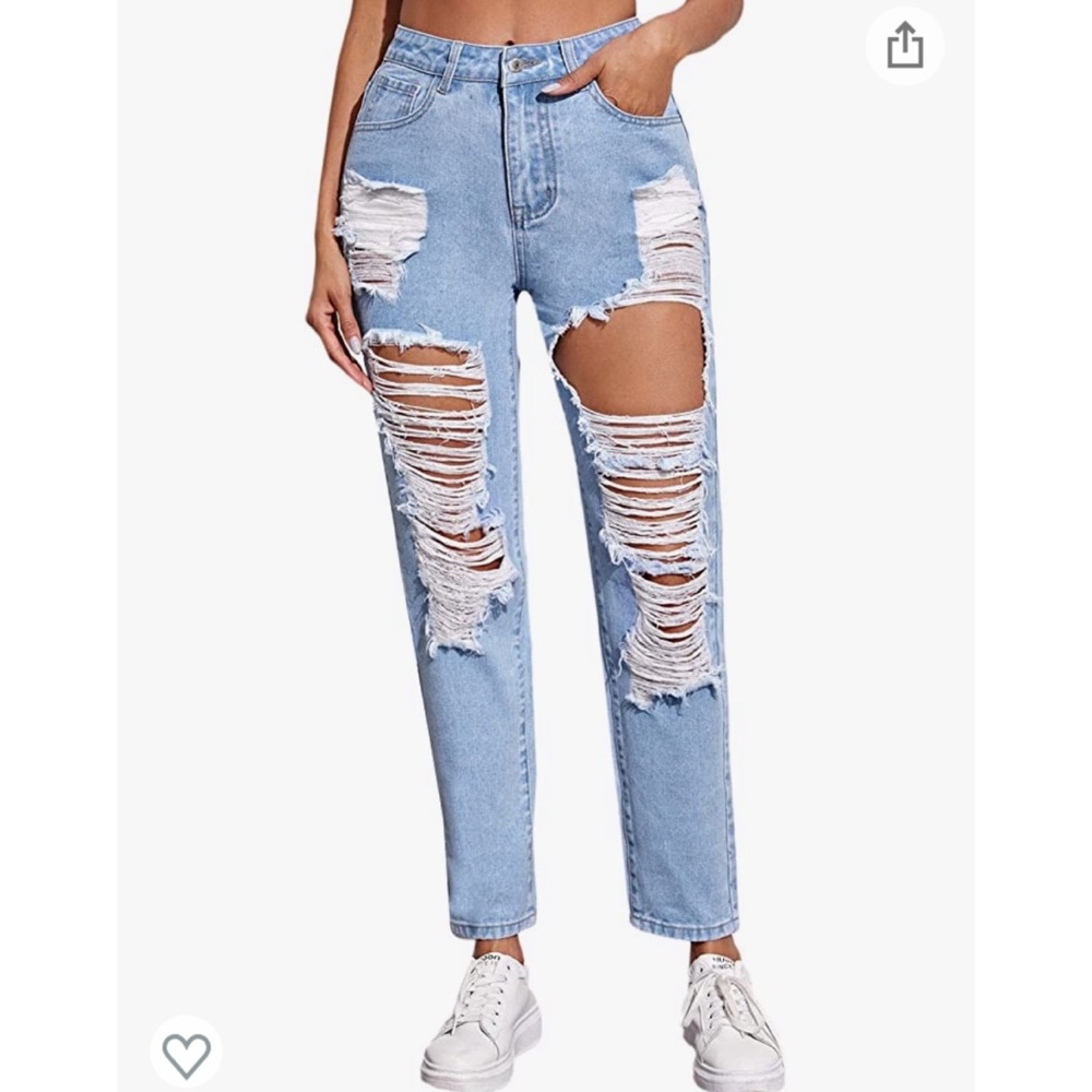 SweatyRocks Women's Ripped Boyfriend Jeans Distressed Denim Ankle Length Jeans